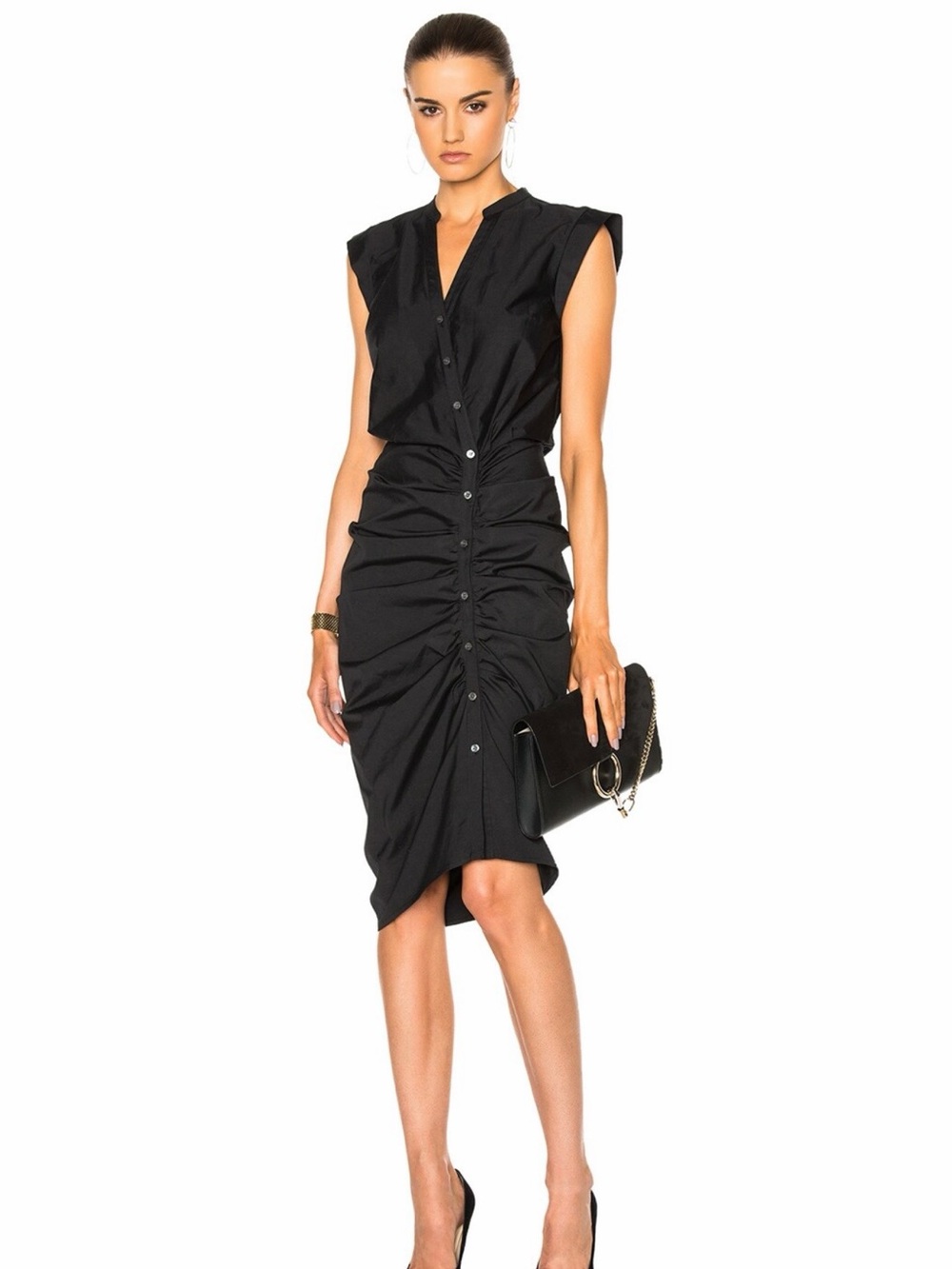 Veronica Beard Black Ruched shirt dress